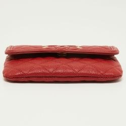 Pre Owned Chanel Red Caviar Leather Small CC Filigree Flap Wallet