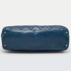 Pre Owned  Chanel Blue Quilted Glazed Leather Large Convertible Boy Bag