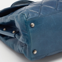 Pre Owned  Chanel Blue Quilted Glazed Leather Large Convertible Boy Bag