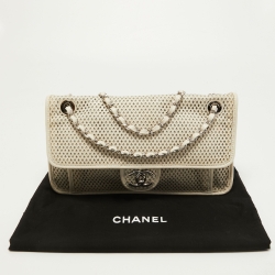 Pre Owned Chanel Off White Perforated Leather Up in the Air Flap Bag