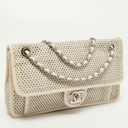 Pre Owned Chanel Off White Perforated Leather Up in the Air Flap Bag