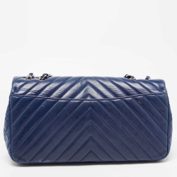 Pre Owned Chanel Blue Surpique Chevron Leather CC Flap Bag
