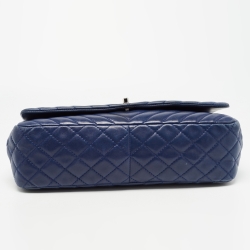Pre Owned Chanel Blue Surpique Chevron Leather CC Flap Bag