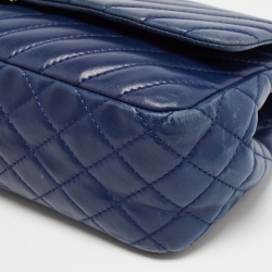 Pre Owned Chanel Blue Surpique Chevron Leather CC Flap Bag