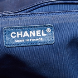 Pre Owned Chanel Blue Surpique Chevron Leather CC Flap Bag