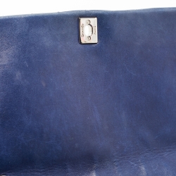 Pre Owned Chanel Blue Surpique Chevron Leather CC Flap Bag
