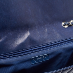 Pre Owned Chanel Blue Surpique Chevron Leather CC Flap Bag