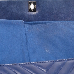 Pre Owned Chanel Blue Surpique Chevron Leather CC Flap Bag
