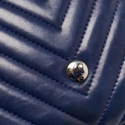Pre Owned Chanel Blue Surpique Chevron Leather CC Flap Bag