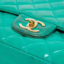 Pre Owned Chanel Green Quilted Lambskin Leather Maxi Classic Double Flap Bag