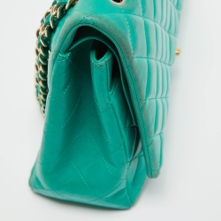 Pre Owned Chanel Green Quilted Lambskin Leather Maxi Classic Double Flap Bag