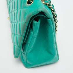 Pre Owned Chanel Green Quilted Lambskin Leather Maxi Classic Double Flap Bag