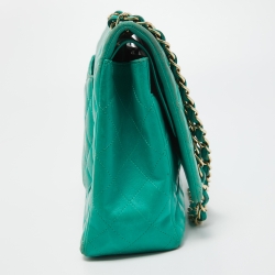 Pre Owned Chanel Green Quilted Lambskin Leather Maxi Classic Double Flap Bag