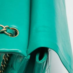 Pre Owned Chanel Green Quilted Lambskin Leather Maxi Classic Double Flap Bag
