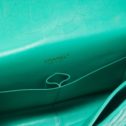 Pre Owned Chanel Green Quilted Lambskin Leather Maxi Classic Double Flap Bag