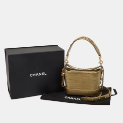 Pre Owned Chanel Green Crocodile Embossed Leather Small Gabrielle Hobo