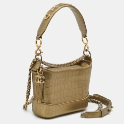 Pre Owned Chanel Green Crocodile Embossed Leather Small Gabrielle Hobo
