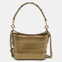Pre Owned Chanel Green Crocodile Embossed Leather Small Gabrielle Hobo