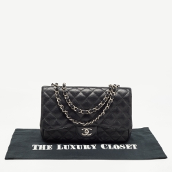 Pre Owned Chanel Black Quilted Caviar Leather Jumbo Classic Single Flap Bag