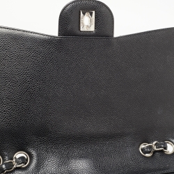 Pre Owned Chanel Black Quilted Caviar Leather Jumbo Classic Single Flap Bag
