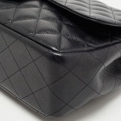 Pre Owned Chanel Black Quilted Caviar Leather Jumbo Classic Single Flap Bag