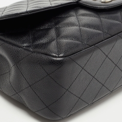 Pre Owned Chanel Black Quilted Caviar Leather Jumbo Classic Single Flap Bag