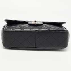 Pre Owned Chanel Black Quilted Caviar Leather Jumbo Classic Single Flap Bag