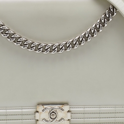 Chanel Pearl Iridescent Glazed Leather Large Reverso Boy Flap Bag