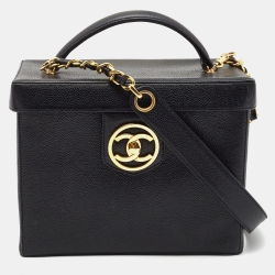 Pre Owned Chanel Black Caviar Leather Vintage CC Vanity Case Bag