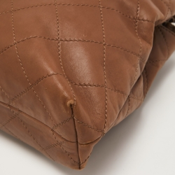 Pre Owned Chanel Brown Wild Stitch Leather Double Flap Shoulder Bag