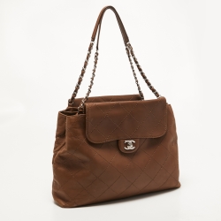 Pre Owned Chanel Brown Wild Stitch Leather Double Flap Shoulder Bag