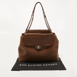 Pre Owned Chanel Brown Wild Stitch Leather Double Flap Shoulder Bag