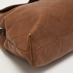 Pre Owned Chanel Brown Wild Stitch Leather Double Flap Shoulder Bag