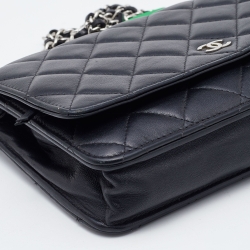 Chanel Black Quilted Leather Classic Wallet on Chain