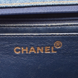 Pre Owned Chanel Blue Quilted Denim Classic Flap Bag