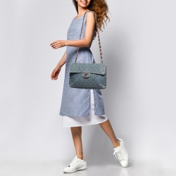 Pre Owned Chanel Blue Quilted Denim Classic Flap Bag