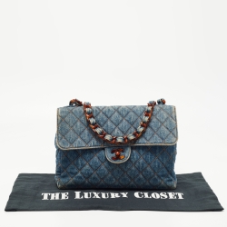 Pre Owned Chanel Blue Quilted Denim Classic Flap Bag