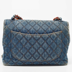 Pre Owned Chanel Blue Quilted Denim Classic Flap Bag
