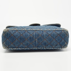 Pre Owned Chanel Blue Quilted Denim Classic Flap Bag