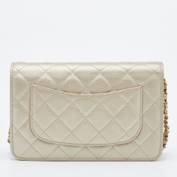 Chanel Gold Quilted Caviar Leather Classic Wallet on Chain