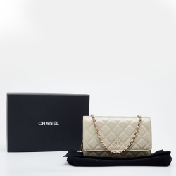 Chanel Gold Quilted Caviar Leather Classic Wallet on Chain