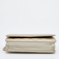 Chanel Gold Quilted Caviar Leather Classic Wallet on Chain