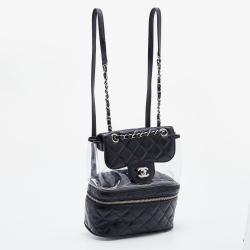 Pre Owned Chanel Black Quilted Leather and PVC Aquarium Backpack