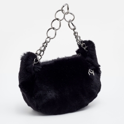 Pre Owned Chanel Black Lapin Rabbit Fur Shoulder Bag