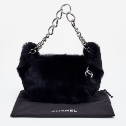 Pre Owned Chanel Black Lapin Rabbit Fur Shoulder Bag