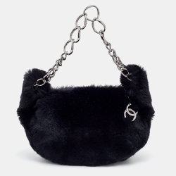 Chanel Black Lapin Rabbit Fur Shoulder Bag Chanel