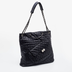 Pre Owned Chanel Black Quilted Aged Leather Karl's Cabas Tote