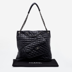 Pre Owned Chanel Black Quilted Aged Leather Karl's Cabas Tote