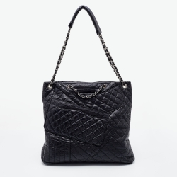Pre Owned Chanel Black Quilted Aged Leather Karl's Cabas Tote