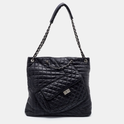 Pre Owned Chanel Black Quilted Aged Leather Karl's Cabas Tote